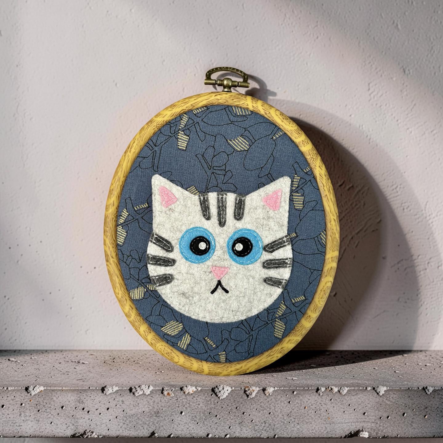 Gray Cat Hoop Wall Hanging
