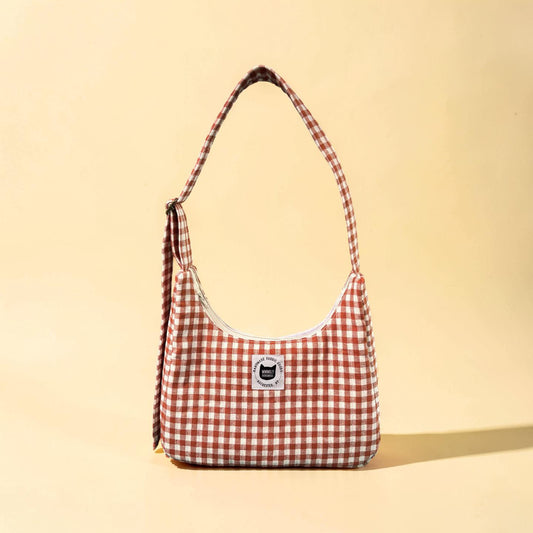 Strawberry Gingham Crescent Bag