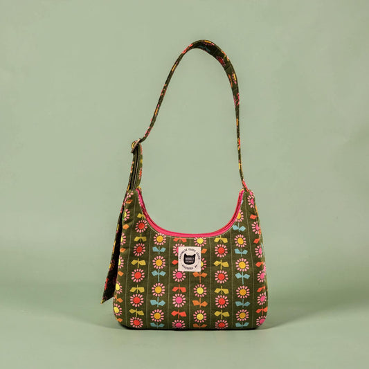 Green Floral Crescent Bag