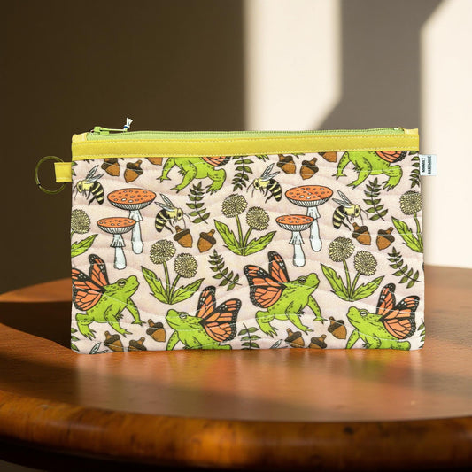 Frogs and Mushrooms Quilted Clutch