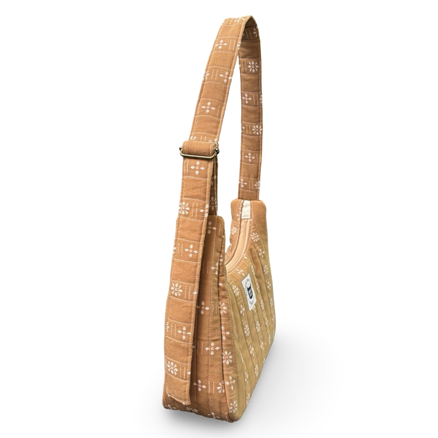 Tan Floral Crescent Bag
