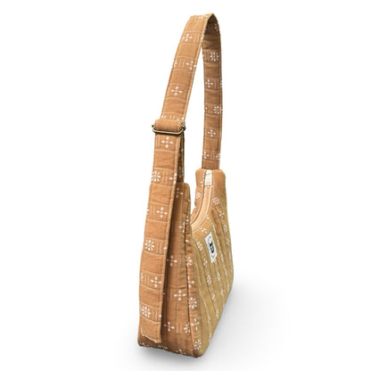Tan Floral Crescent Bag