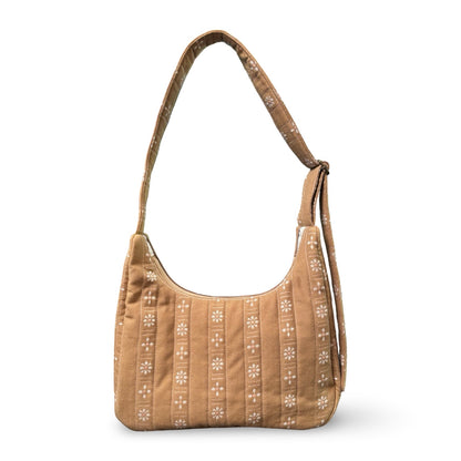 Tan Floral Crescent Bag