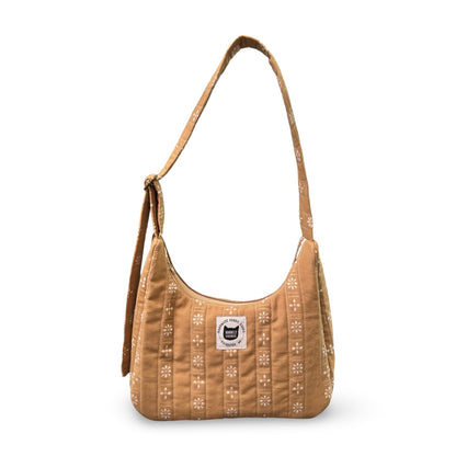 Tan Floral Crescent Bag