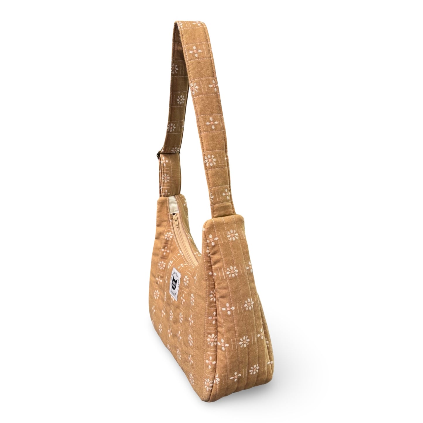 Tan Floral Crescent Bag