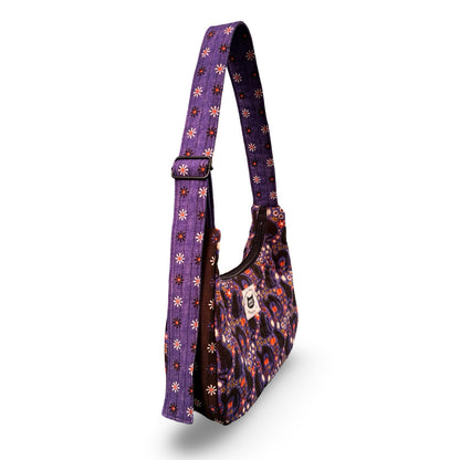 Floral Cats Crescent Bag