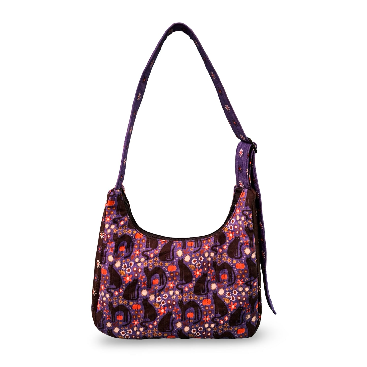 Floral Cats Crescent Bag