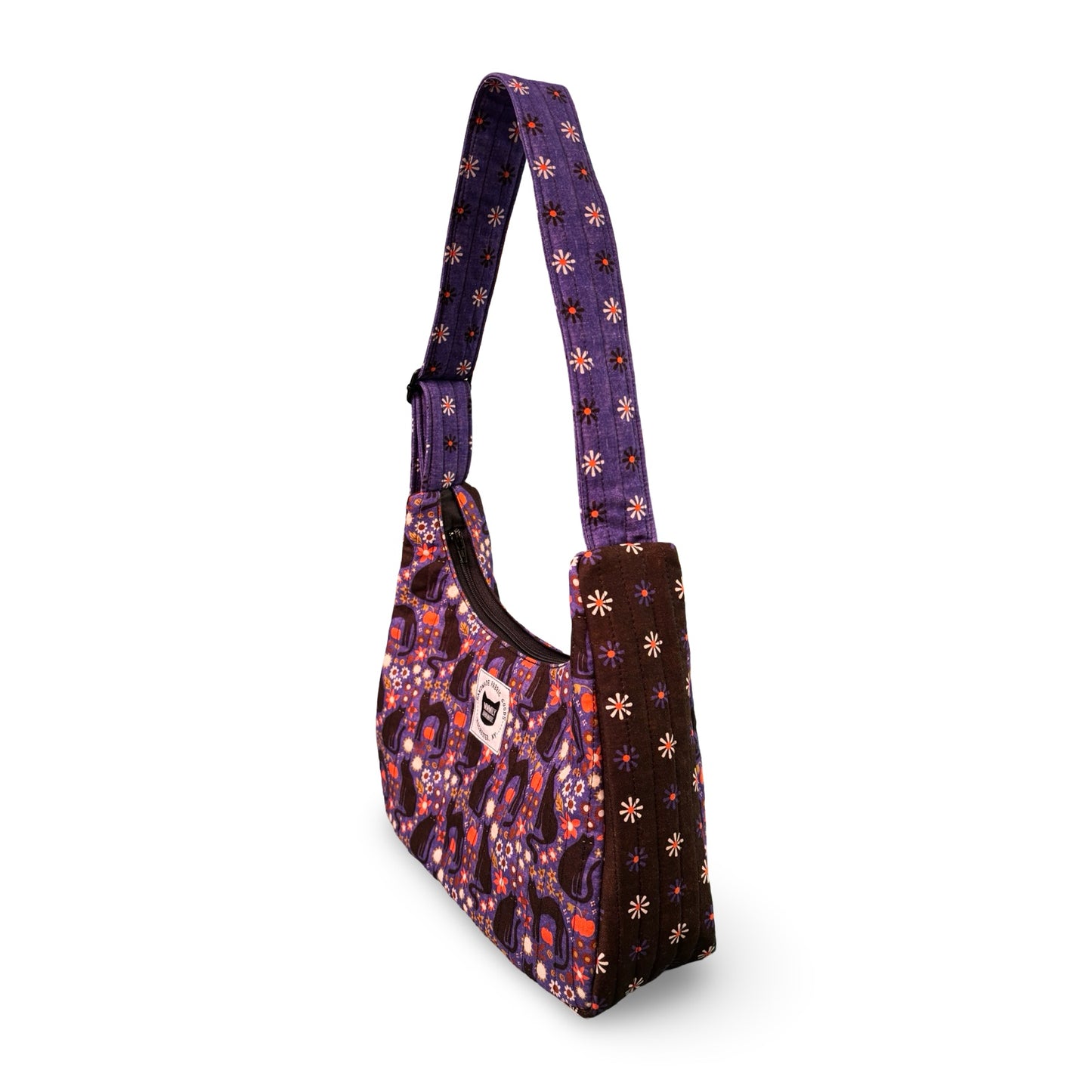 Floral Cats Crescent Bag