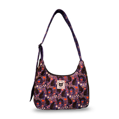 Floral Cats Crescent Bag