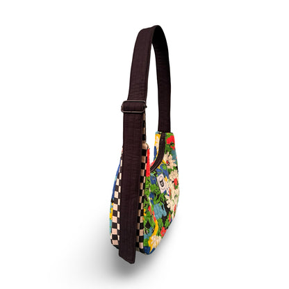 Vintage Floral/Checkered Crescent Bag