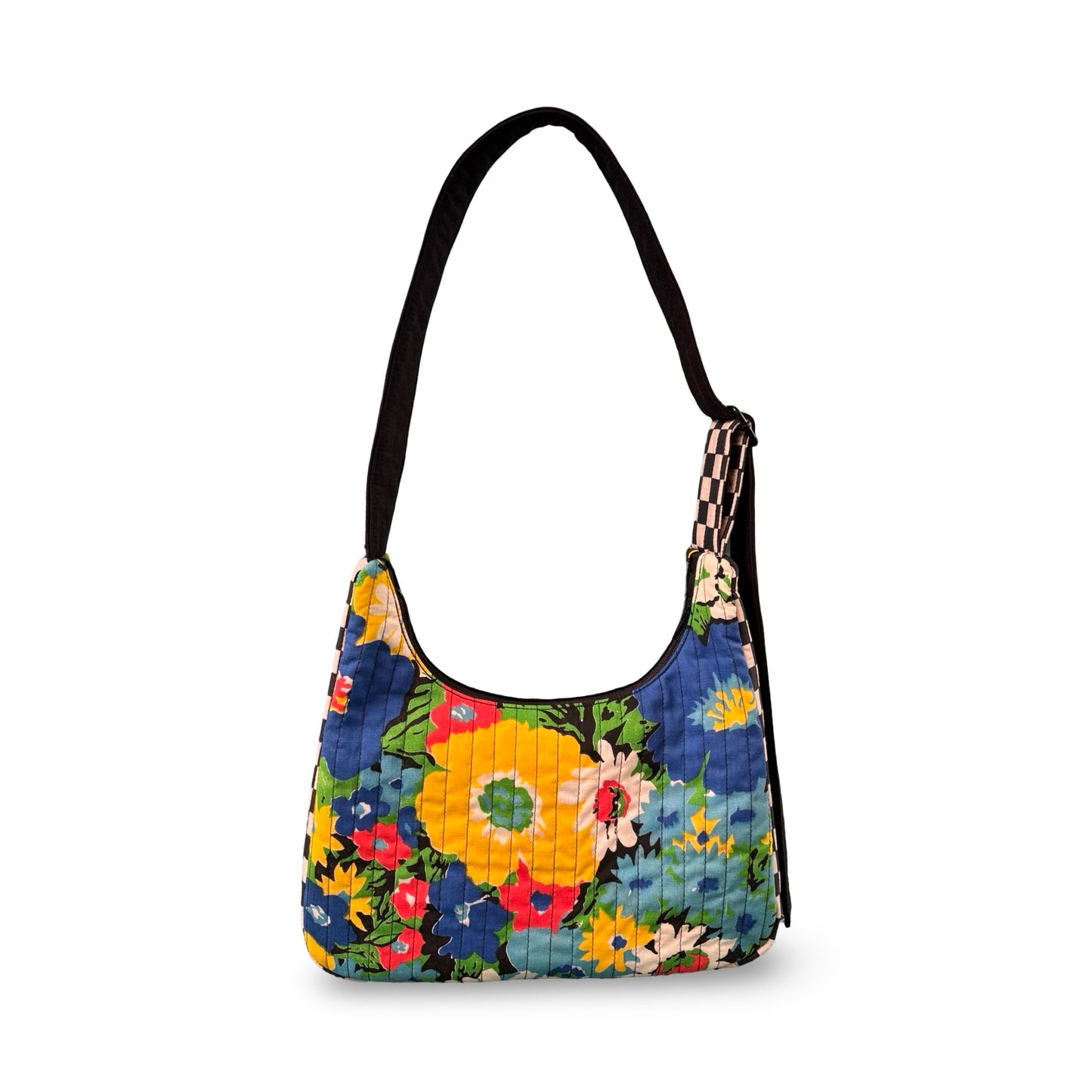 Vintage Floral/Checkered Crescent Bag