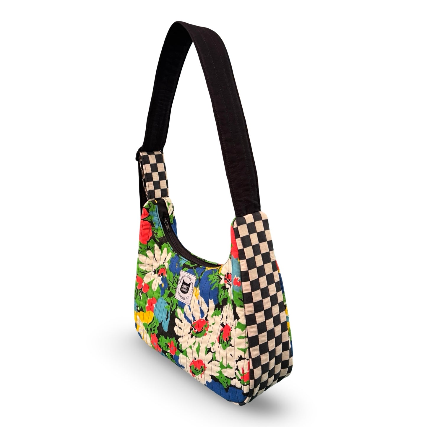 Vintage Floral/Checkered Crescent Bag