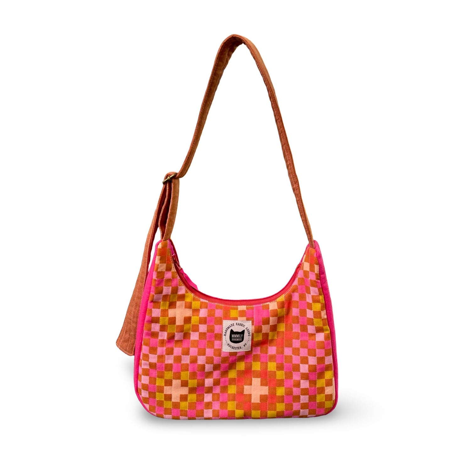 Pink Checkered Crescent Bag