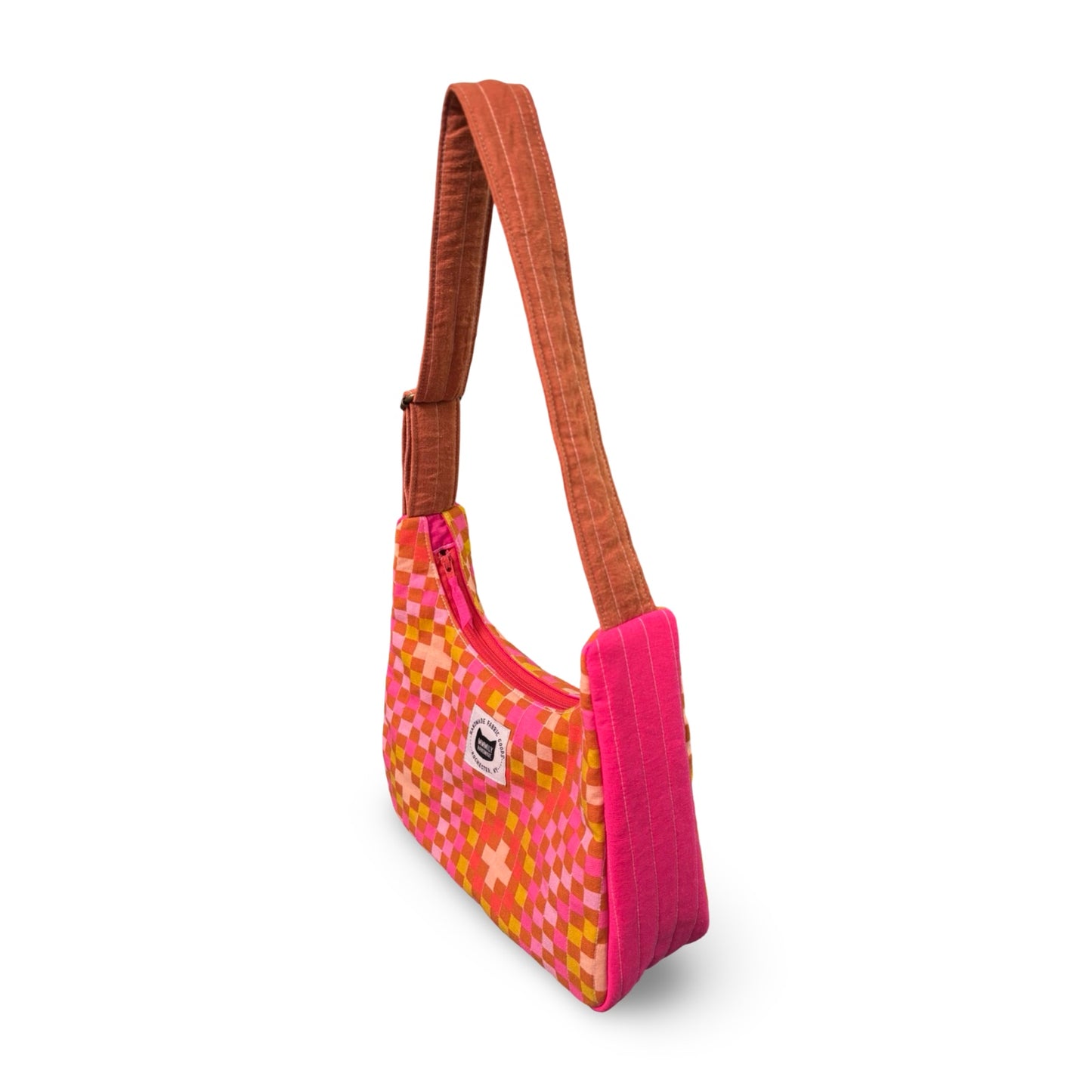 Pink Checkered Crescent Bag