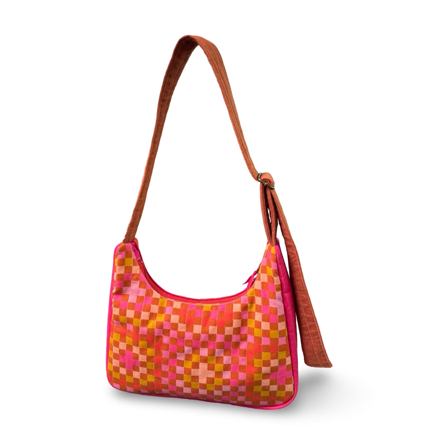 Pink Checkered Crescent Bag