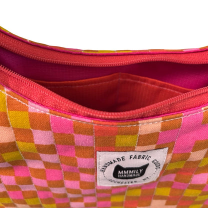 Pink Checkered Crescent Bag