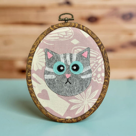 Gray Cat Hoop Wall Hanging
