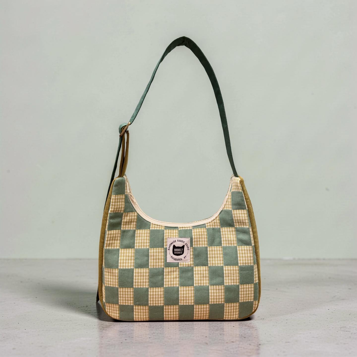 Blue Checkered Crescent Bag