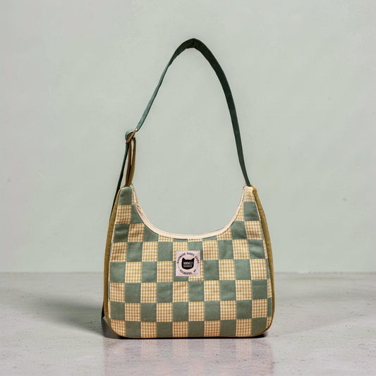Blue Checkered Crescent Bag