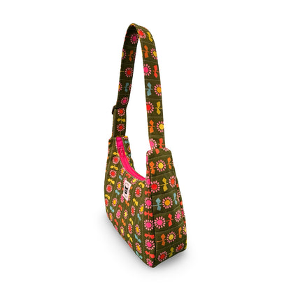 Green Floral Crescent Bag