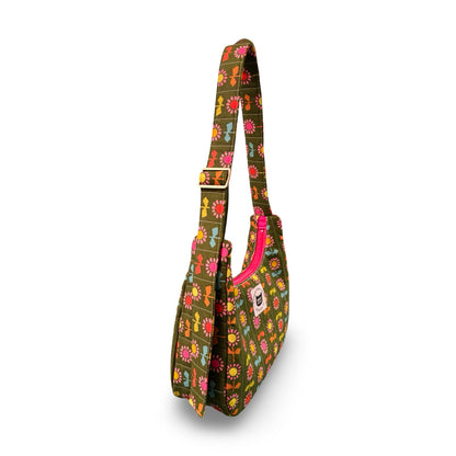 Green Floral Crescent Bag