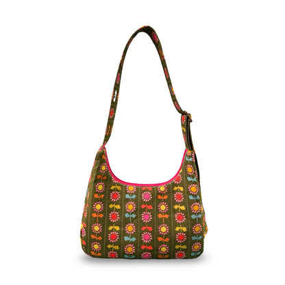 Green Floral Crescent Bag