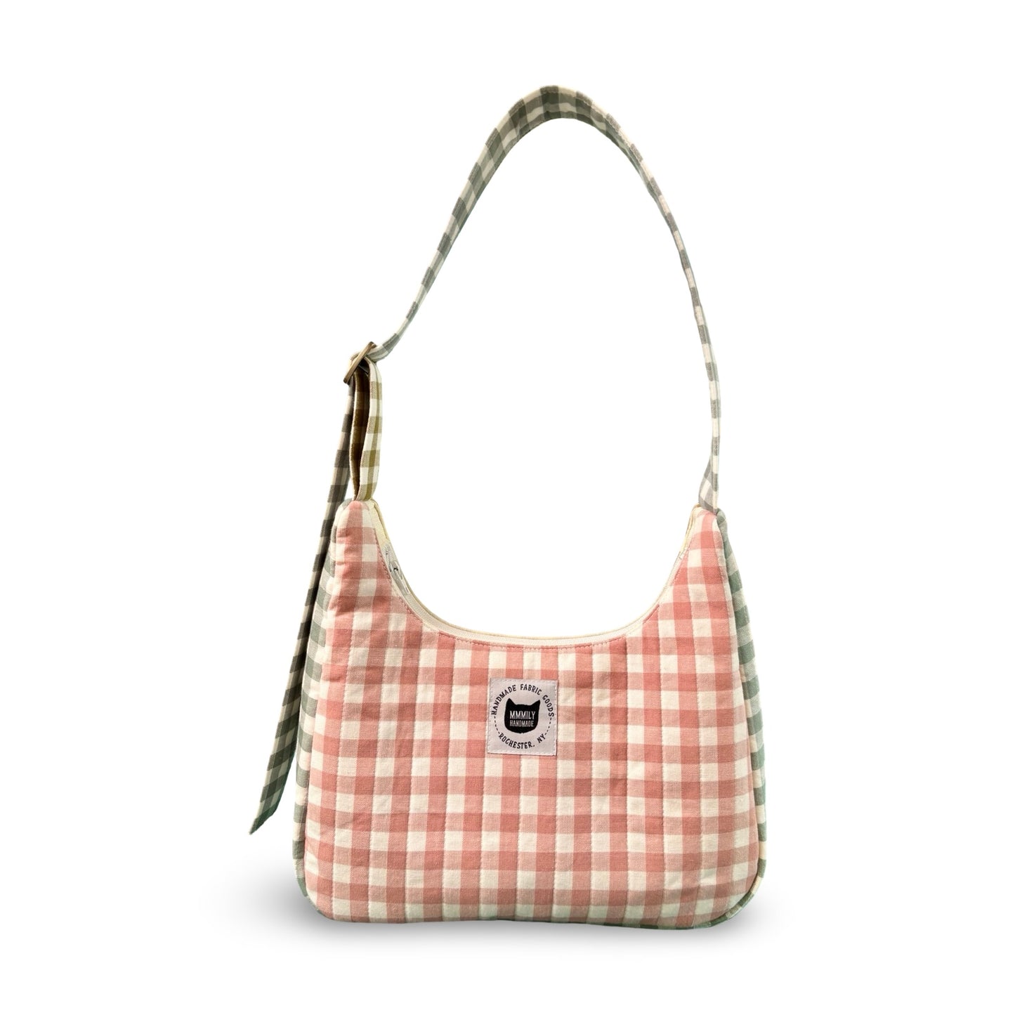 Color-block Gingham Crescent Bag