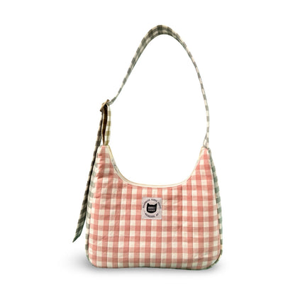 Color-block Gingham Crescent Bag