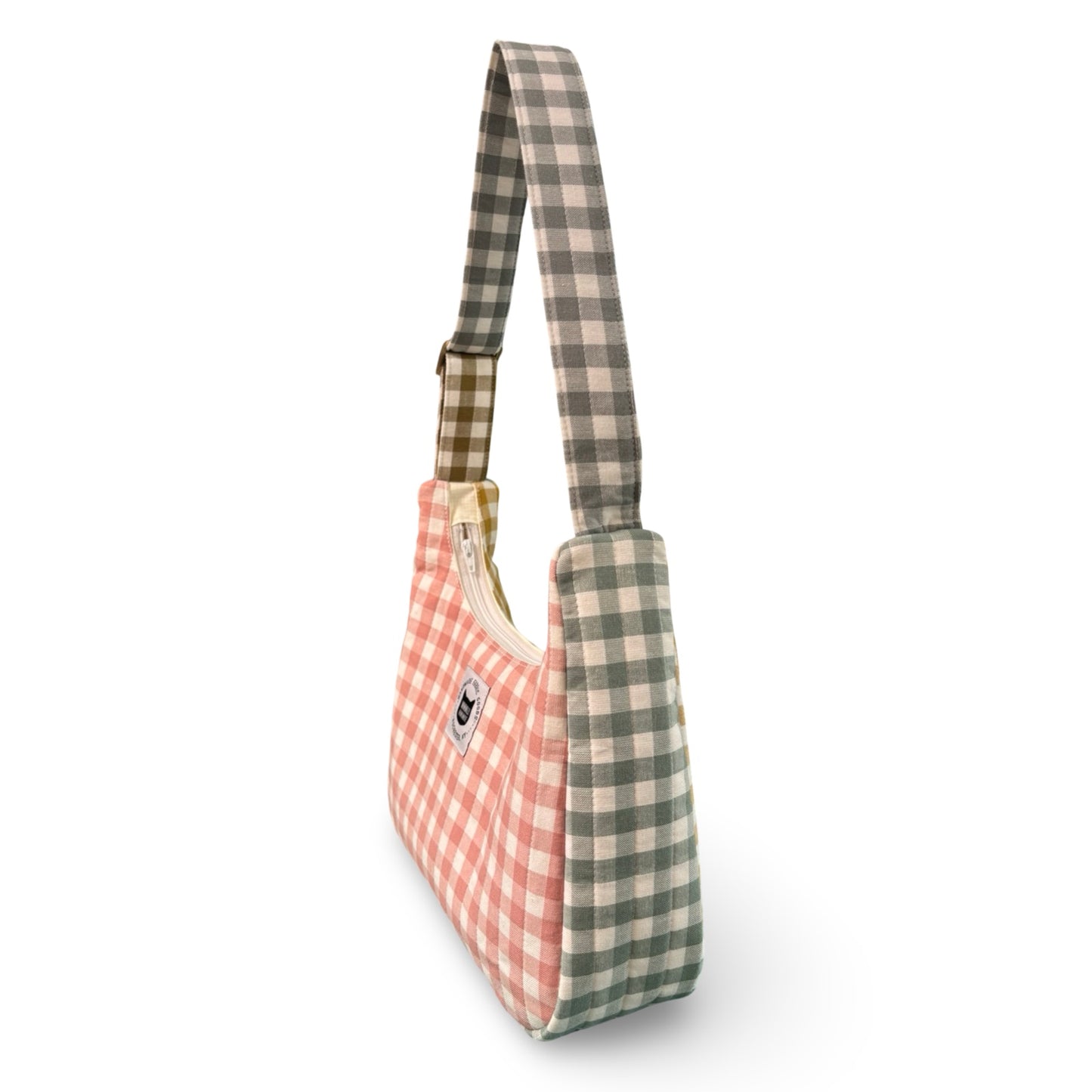 Color-block Gingham Crescent Bag