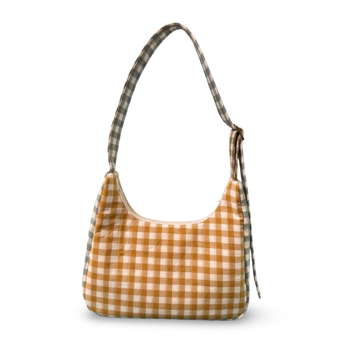 Color-block Gingham Crescent Bag