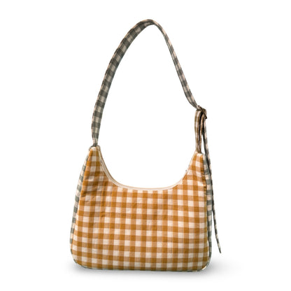 Color-block Gingham Crescent Bag