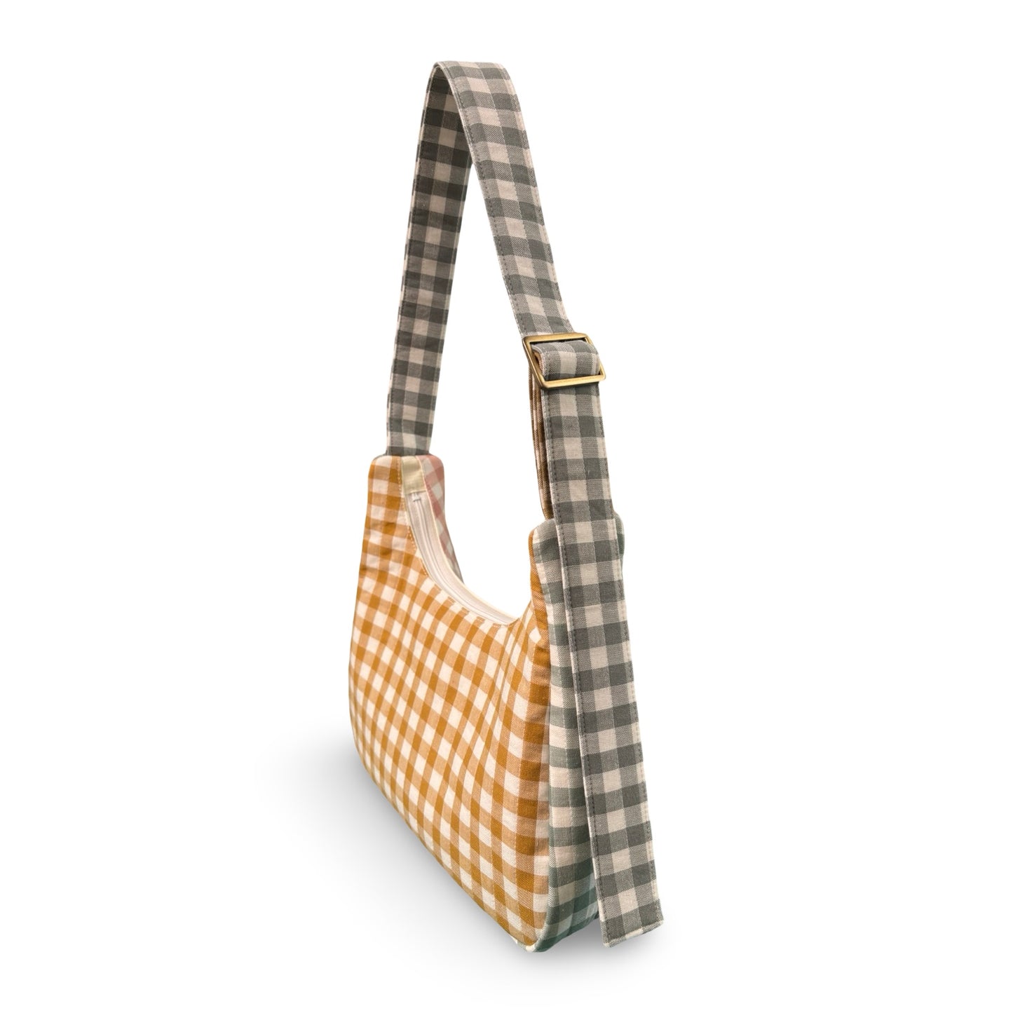Color-block Gingham Crescent Bag