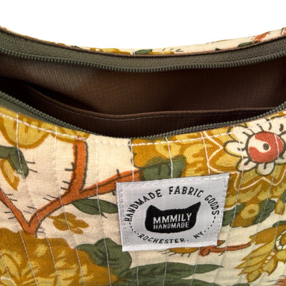 Vintage Floral Pheasant Crescent Bag