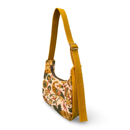 Vintage Floral Pheasant Crescent Bag