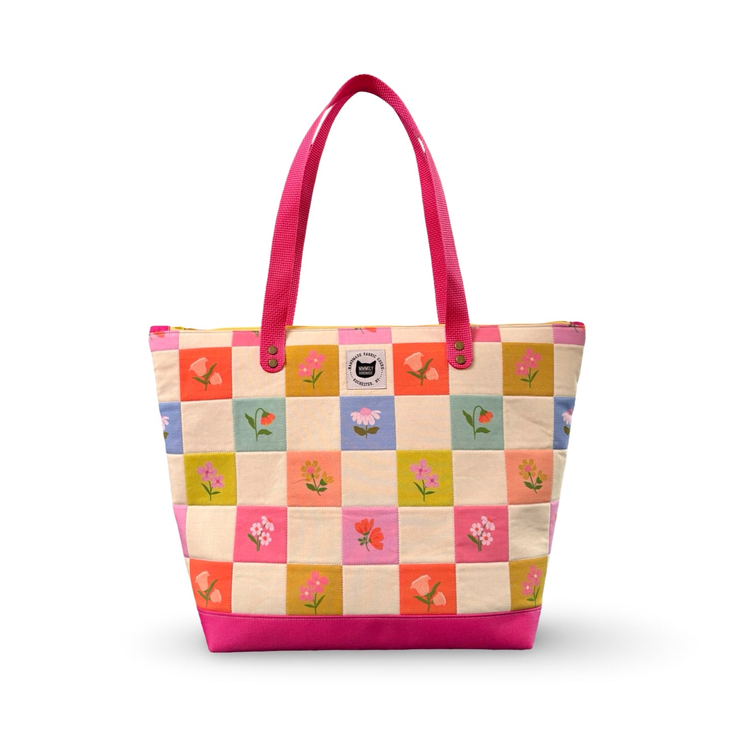 Floral Checkered Quilted Tote