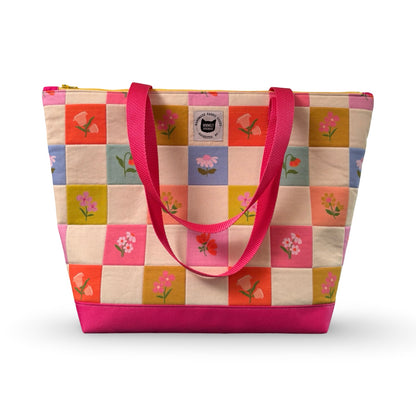 Floral Checkered Quilted Tote