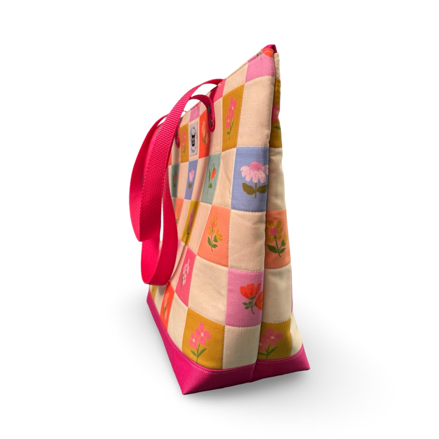 Floral Checkered Quilted Tote
