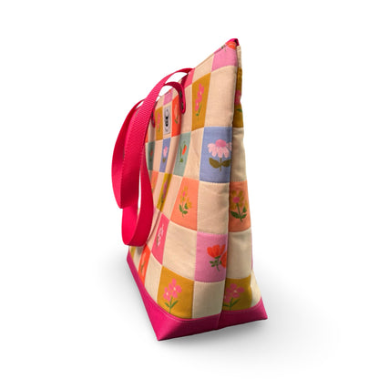 Floral Checkered Quilted Tote