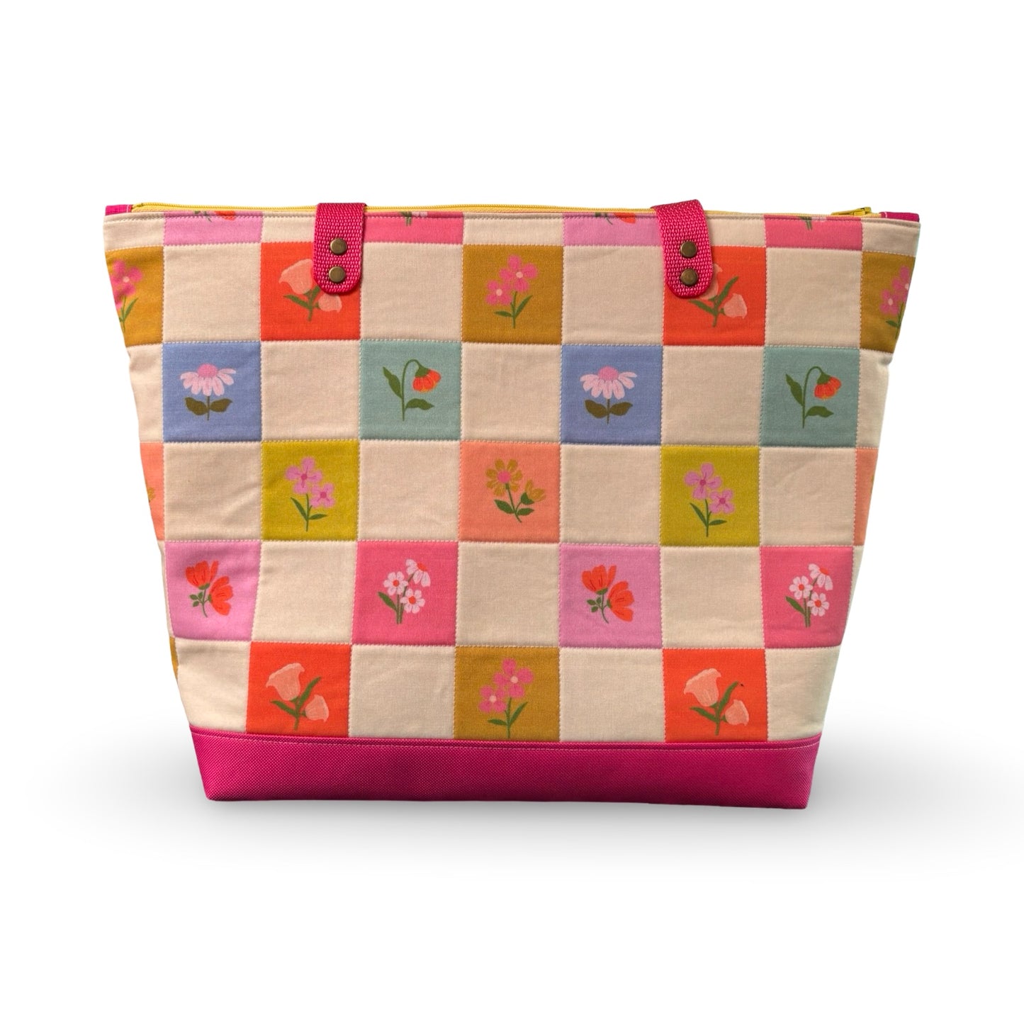 Floral Checkered Quilted Tote
