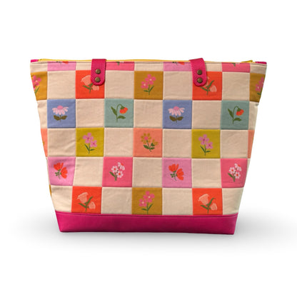 Floral Checkered Quilted Tote