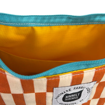 Color-Block Checkered Crescent Bag