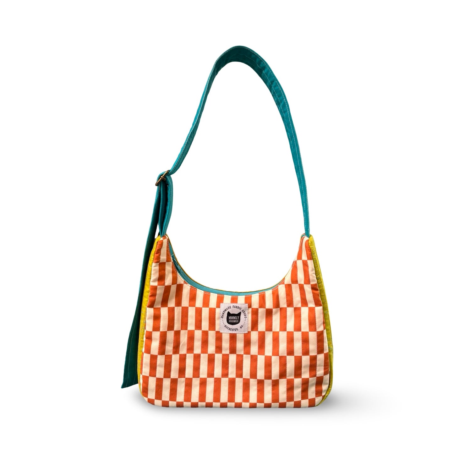 Color-Block Checkered Crescent Bag