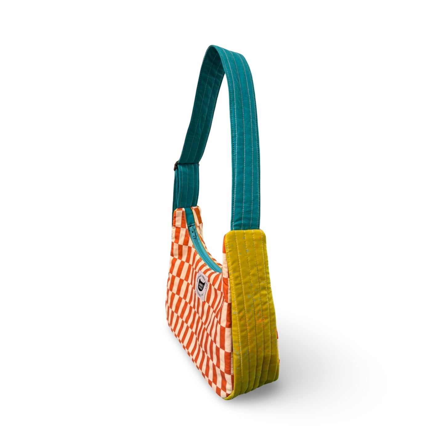 Color-Block Checkered Crescent Bag