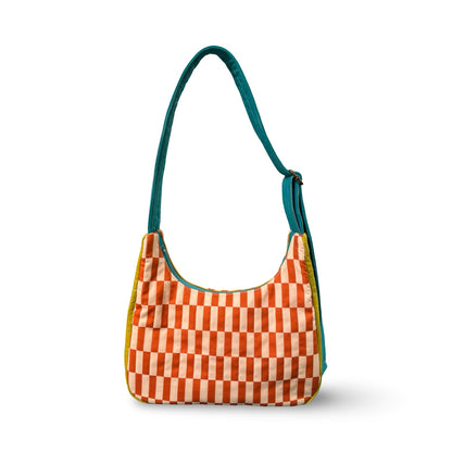 Color-Block Checkered Crescent Bag