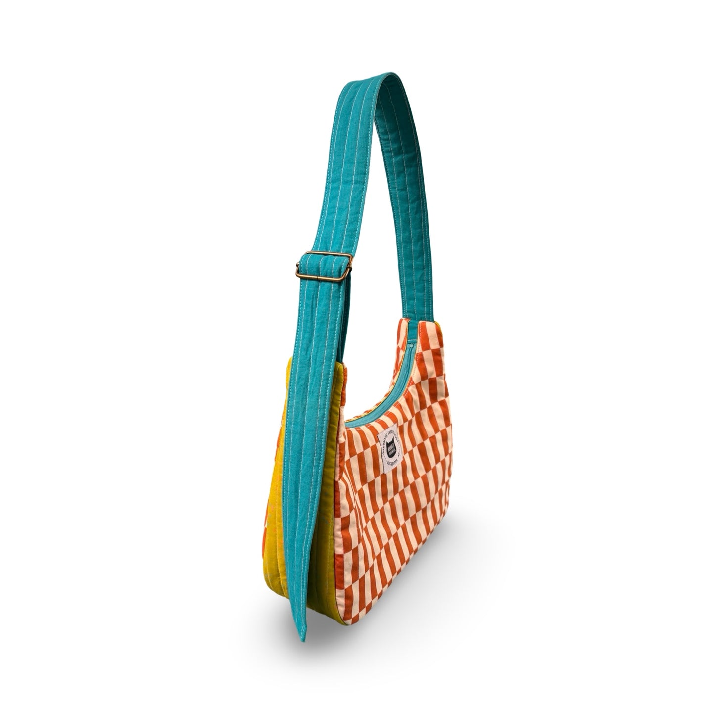 Color-Block Checkered Crescent Bag