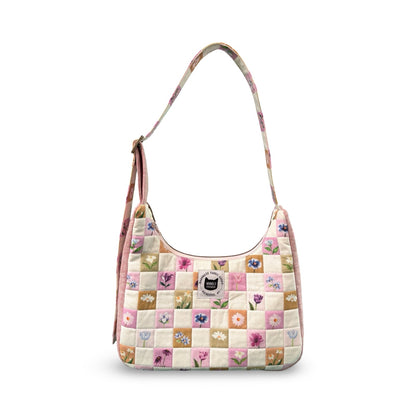 Checkered Flowers Crescent Bag