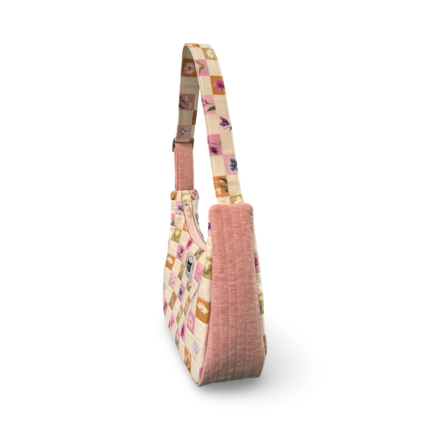 Checkered Flowers Crescent Bag