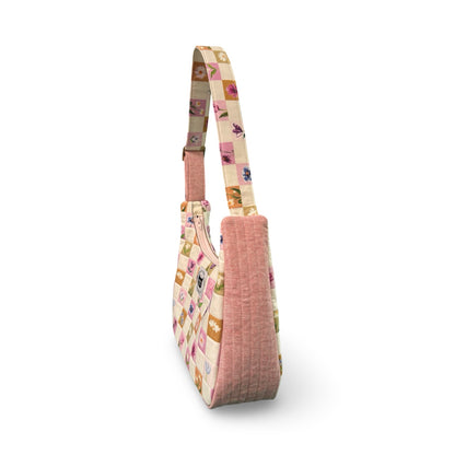 Checkered Flowers Crescent Bag