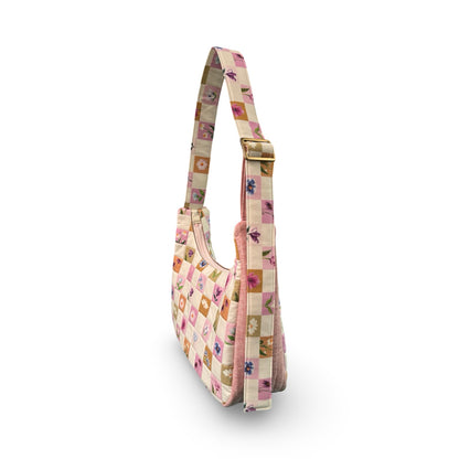 Checkered Flowers Crescent Bag