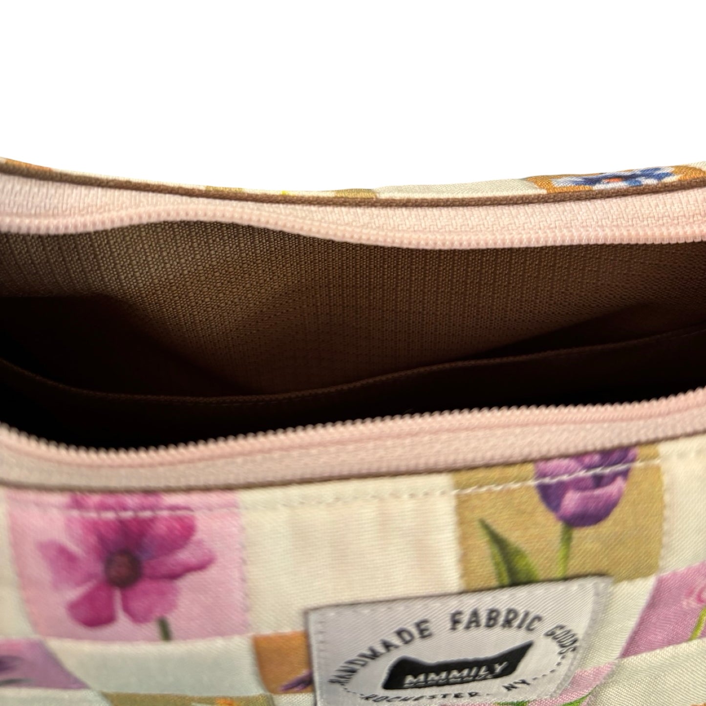 Checkered Flowers Crescent Bag